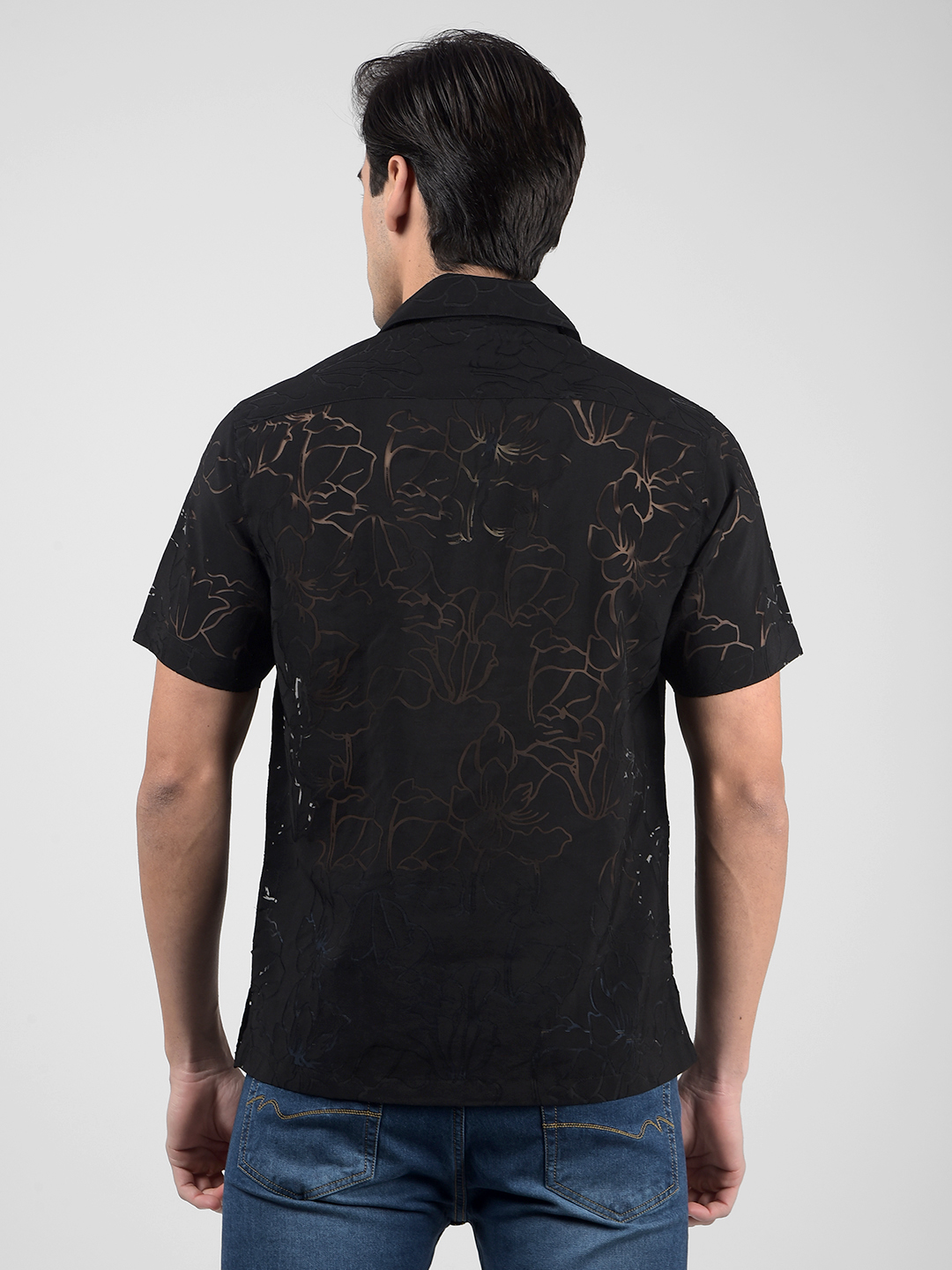 Numero Uno Men Floral Print Black Shirt